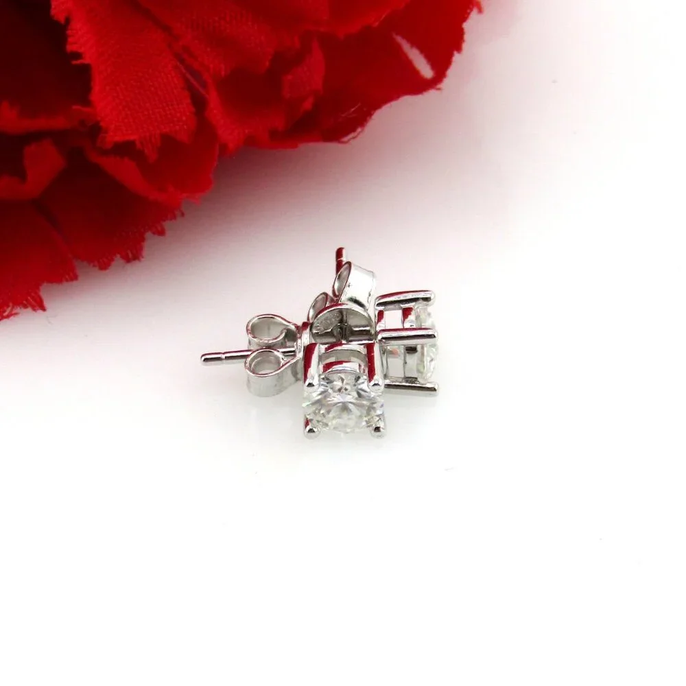 Moissanite Diamond Solitaire Stud Earrings (1 Carat ) 925 Silver Genuine Real - Picture 8 of 9